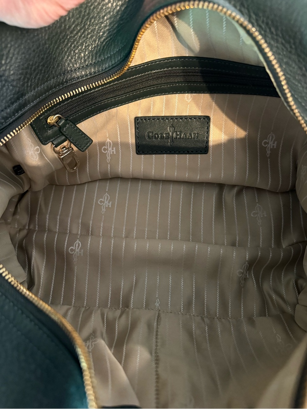 Cole Haan Pebbled Leather Satchel Crossbody Bag Forest Green Double Pocket EUC - Picture 9 of 9